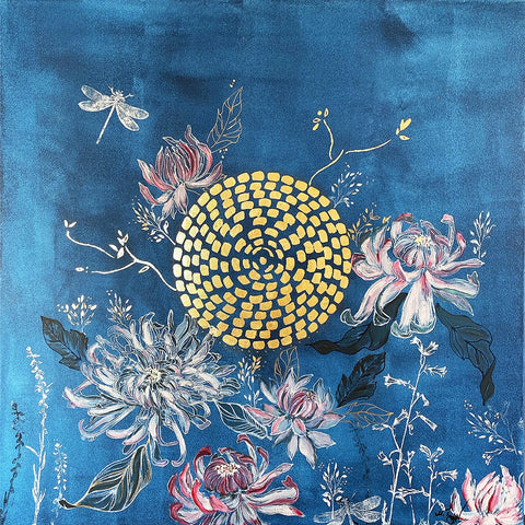 Pictură florală originală Golden Flux