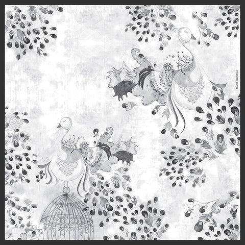 Esarfa matase Peacock Black White