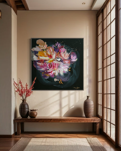 Pictură florală abstractă originală Luminous Petals