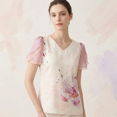 Bluză din mătase Soft Pink Watercolour