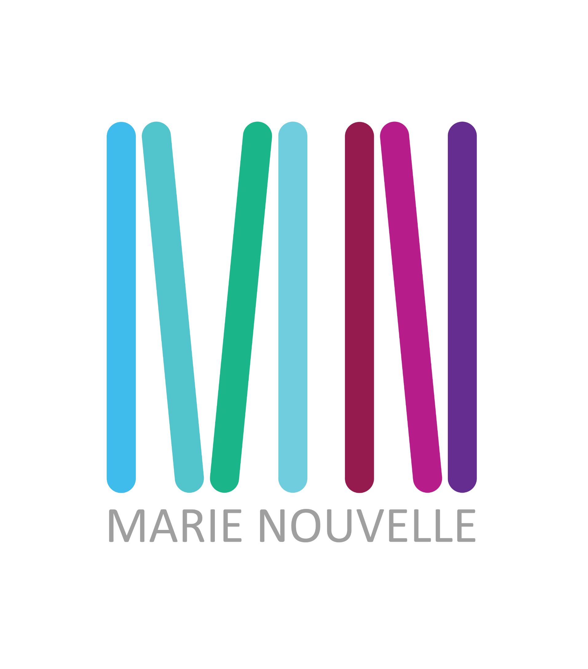 Colorful gradient sticks with 'Marie Nouvelle' branding on a white background