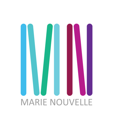 Colorful gradient sticks with 'Marie Nouvelle' branding on a white background